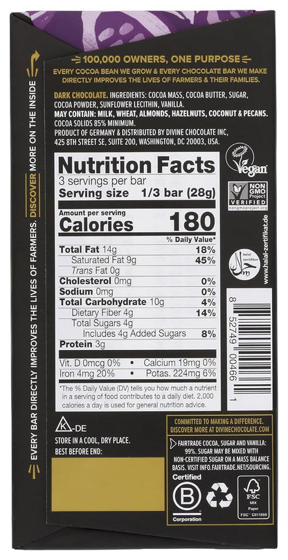 CHOCOLATE Chocolate, 85% Exquisitely Rich Dark Chocolate, 3 Oz