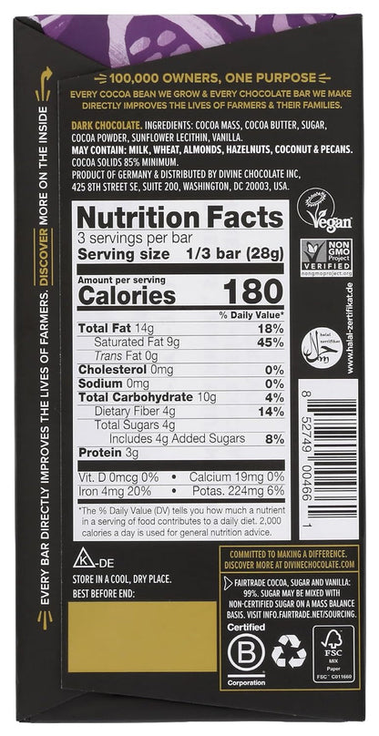 CHOCOLATE Chocolate, 85% Exquisitely Rich Dark Chocolate, 3 Oz