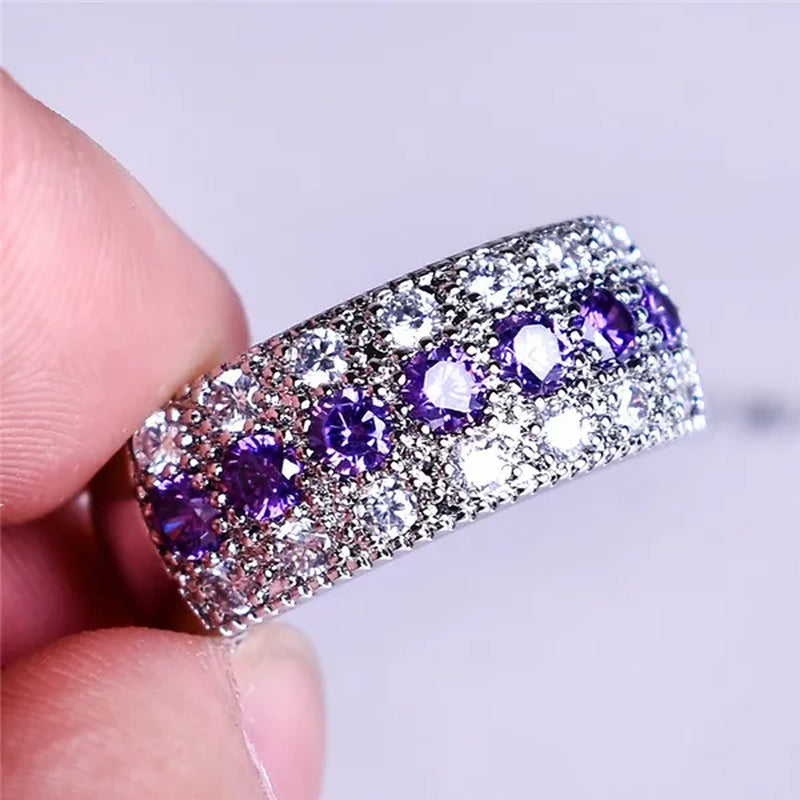 Exquisite 925 Sterling Silver Ring Purple Amethyst Diamond Wedding Band Engagement Ring Jewelry Gifts Ring Size 6-10