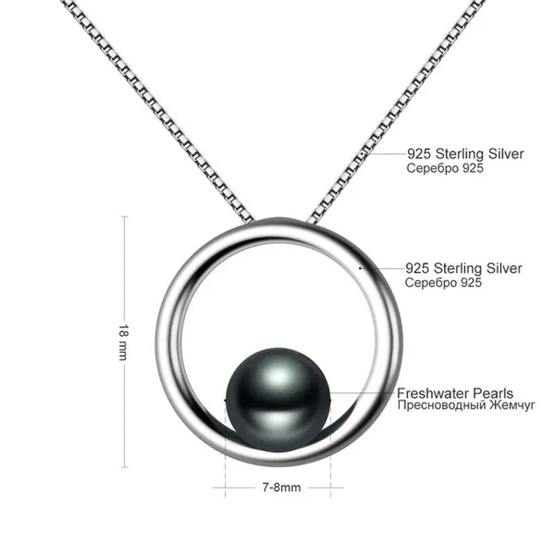 Fashion 925 Sterling Silver 7-8mm Black Freshwater Cultured Pearl Pendant Necklace for Women Gifts