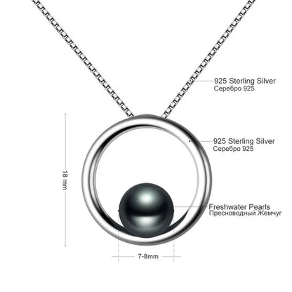Fashion 925 Sterling Silver 7-8mm Black Freshwater Cultured Pearl Pendant Necklace for Women Gifts