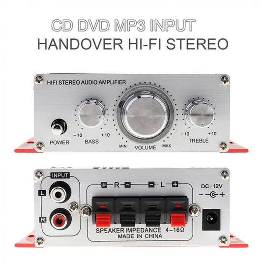2CH Hi-Fi Car Stereo Amplifier Support CD / DVD / MP3 Input with Remote Control for Car Motorcycle Home