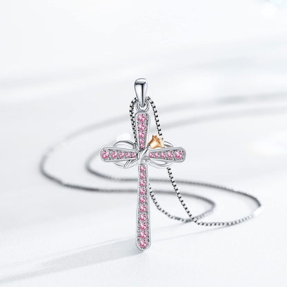 Cross Necklace for Women Sterling Silver Birthstone Pendant Necklace Rose Flower Infinity Cross Necklace Christian Religious Jewelry Birthday Gifts for Women Girls Daughter Friends