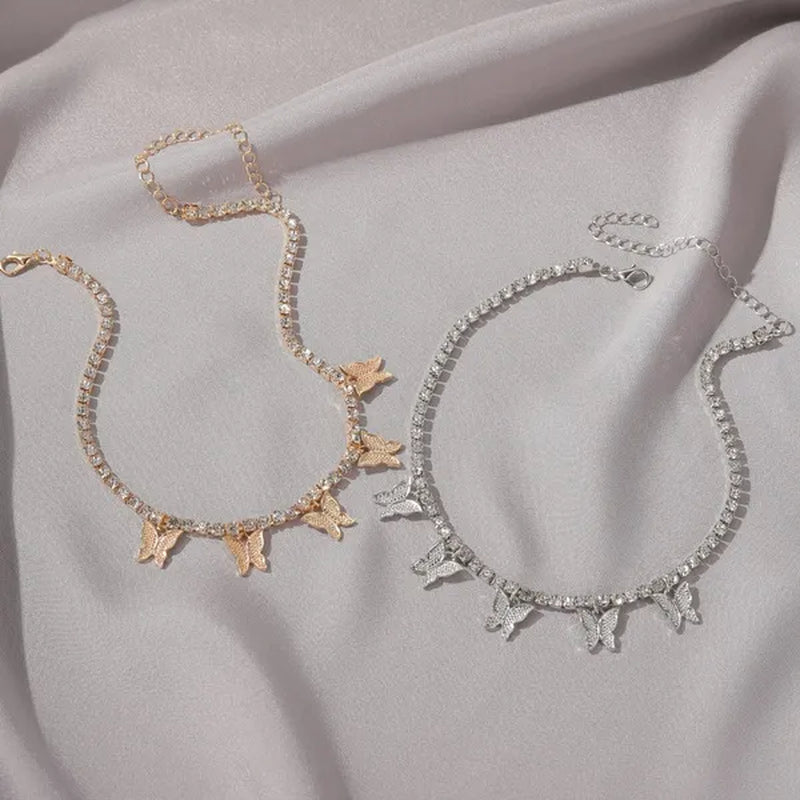 YUNSEABUY Little Butterfly Pendant Full Diamond Choker Necklace for Women Girls Jewelry