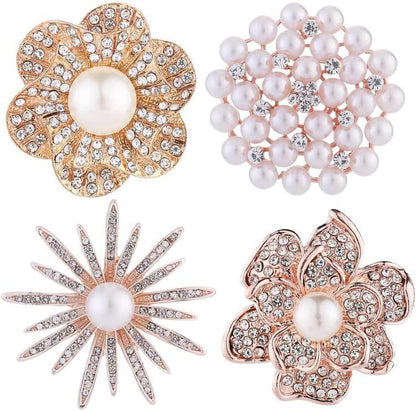 Chamvino 4PCS Pearl Rhinestone Brooch Flower Diamond Pin Wedding Jewelry Suit Collar Pin Silk Scarf Buckle Collar Pin Silk Scarf Buckle Double Use for Girls Women - WORLD TIME VISITS