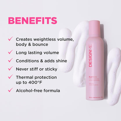 PUFF.ME Hair Volumizing Mousse | Lightweight & Flexible Hold Hair Mousse for Curls, Waves, or Straight Hair | Paraben & Sulfate-Free Hair Volumizer for Fine Hair with Vitamin B5 & E, 250Ml