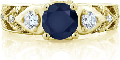 Blue Sapphire 18K Yellow Gold Plated Silver Women'S Ring (2.26 Ct Round, Available 5,6,7,8,9)