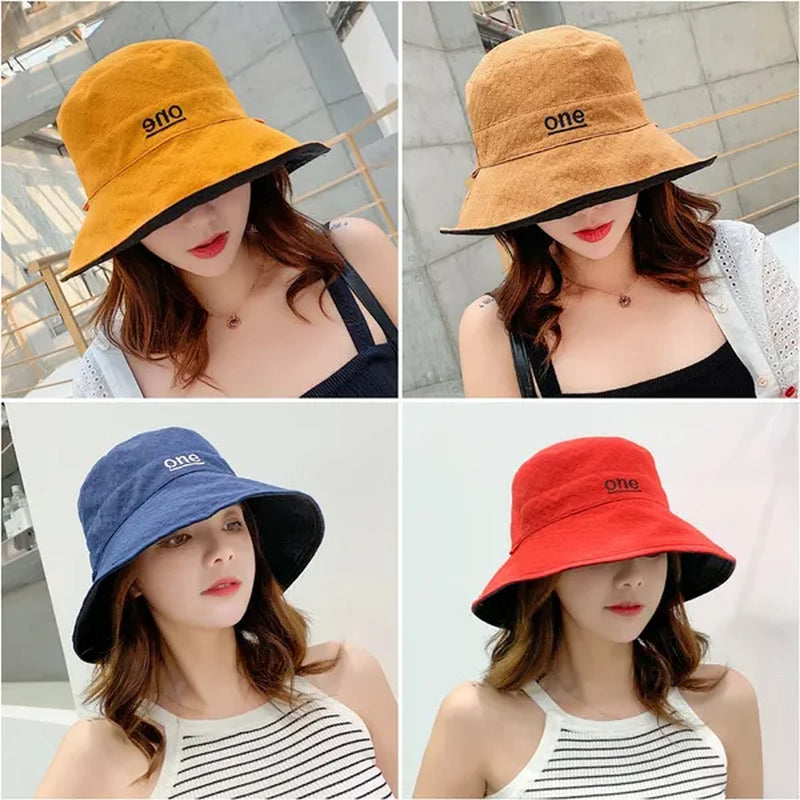 Fashion Letter embroidery Double Side Hats Vintage cotton Fisherman Hat Women Couple Sunhat Cap Hip Hop Punk Hat Outdoor Cap for Men Women Bucket Hat