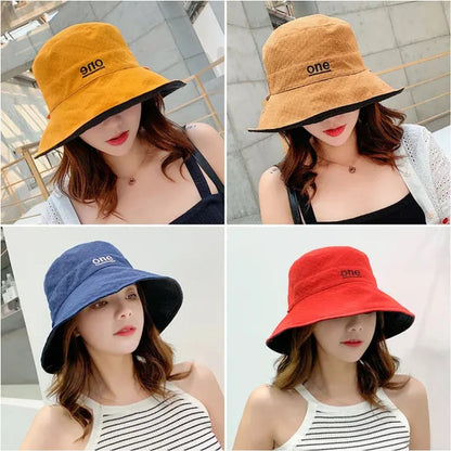 Fashion Letter embroidery Double Side Hats Vintage cotton Fisherman Hat Women Couple Sunhat Cap Hip Hop Punk Hat Outdoor Cap for Men Women Bucket Hat