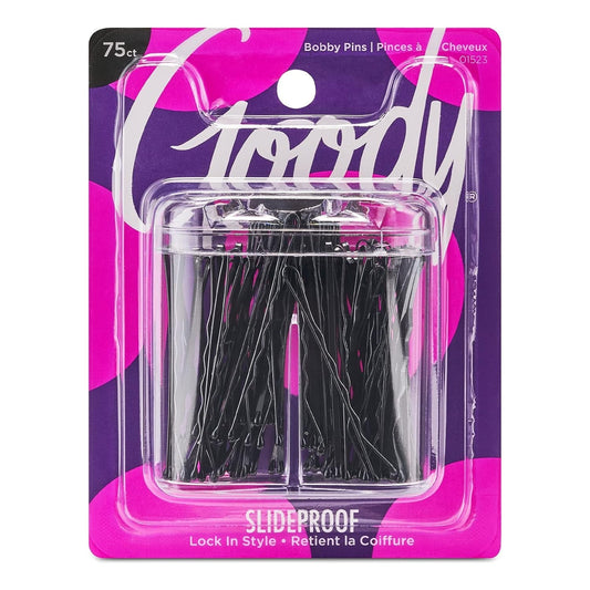Slideproof Bobby Pin Box with Magnetic Top - 75 Ct, Black Bobby Pins for Hair Styling, Lock in Style, Comfortable, Pain-Free Hair Accessories for Women & Men, All Hair Types