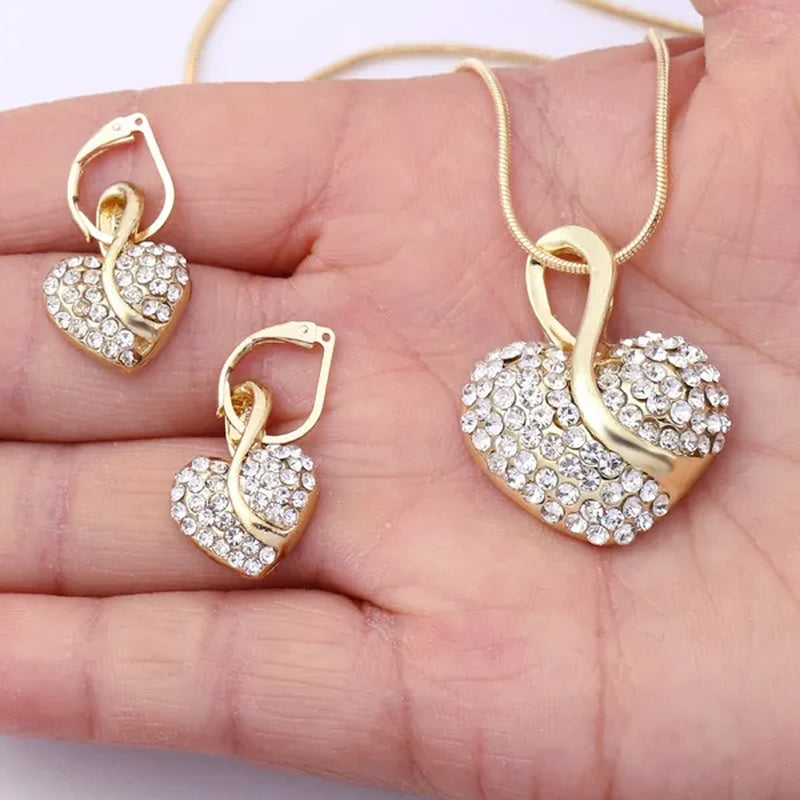 Heart Jewelry Set Necklace Earings Women Dress Accessories Fine Sapphire Ruby Vintage Crystal Wedding Sets