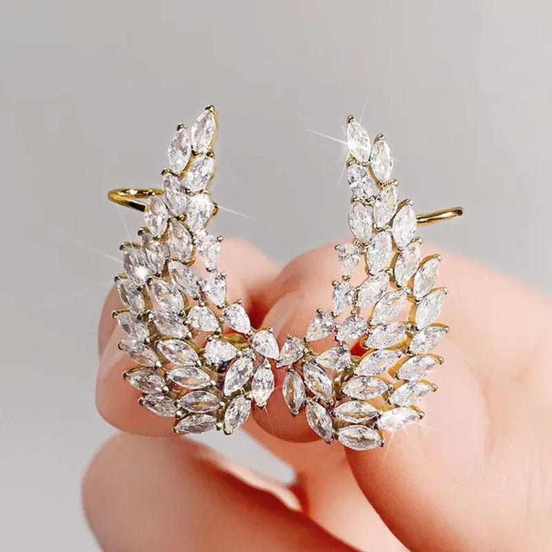 Bridal Wedding Climber Earrings 18K Gold Micro Pave Diamond Angel Wing Earrings for Women Trendy Temperament Jewelry