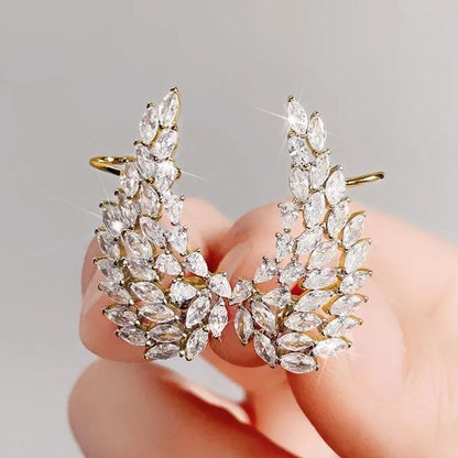 Bridal Wedding Climber Earrings 18K Gold Micro Pave Diamond Angel Wing Earrings for Women Trendy Temperament Jewelry