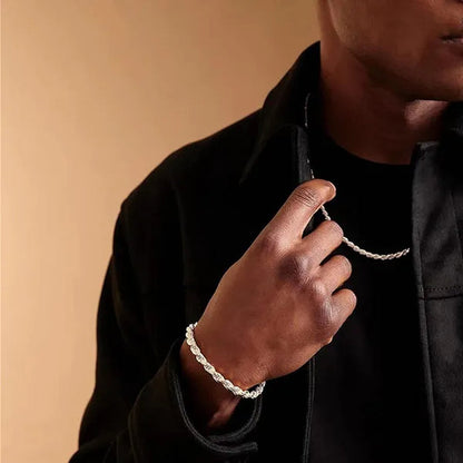 FASHION 925 Silver Rope Chain Bracelet 4mm Silver Bracelet for Men Women Silver Bracelet