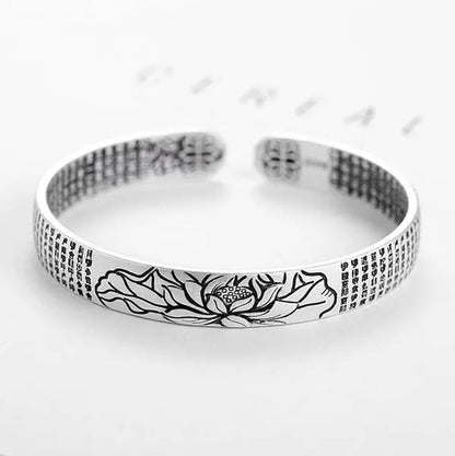 Vintage 925 Sterling Silver Amulet Buddha Lotus Baltic Buddhist Scriptures Thai Silver Cuff Bracelets & Bangles