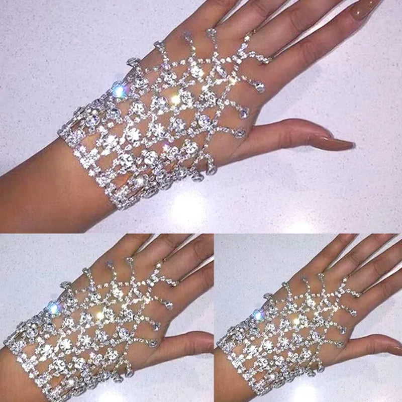 Fashion Tassel for Rhinestone Hand Bracelets for Women Bohemian Crystal Finger Ring Bracelet Bangle Charm Jewelry ONS