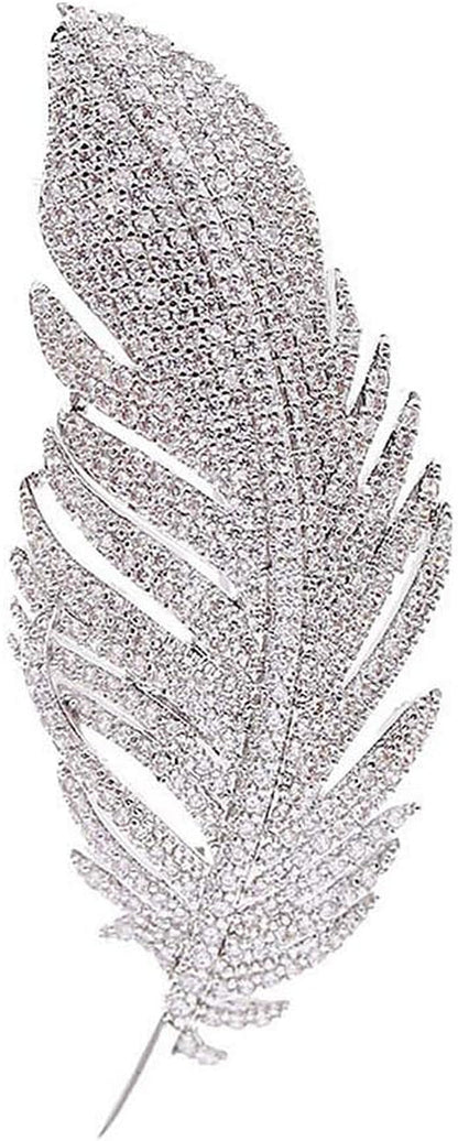 Rhinestone Feather Brooches Pin for Women Men Fashion Crystal Delicate Leaf Brooch Lapel Pins Elegant Dress Accessories Jewelry Boutonniere Corsage for Hat Bag Suit Tie Wedding Birthday