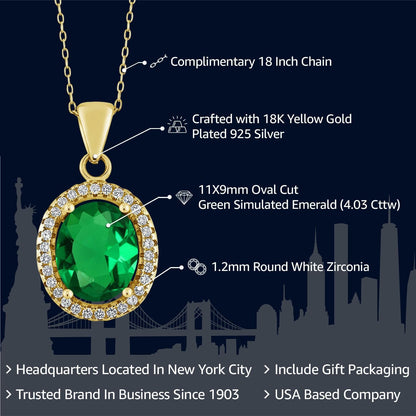 18K Yellow Gold Plated Silver 11X9MM Oval Gemstone Birthstone Halo Pendant Necklace for Women | with 18 Inch Silver Chain - WORLD TIME VISITS