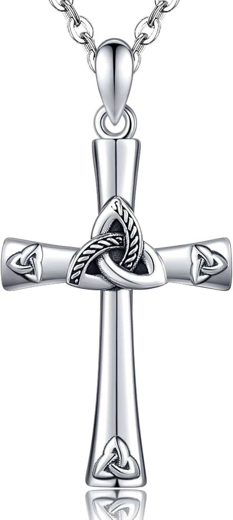 925 Sterling Silver Cross Necklace for Women - Trinity Celtic Knot Cross Heart Christian Pendant Necklace Dainty Fine Jewelry for Grandma Mom - 18" with 2" Extender - WORLD TIME VISITS
