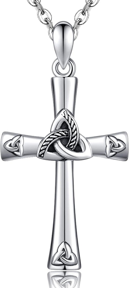 925 Sterling Silver Cross Necklace for Women - Trinity Celtic Knot Cross Heart Christian Pendant Necklace Dainty Fine Jewelry for Grandma Mom - 18" with 2" Extender - WORLD TIME VISITS
