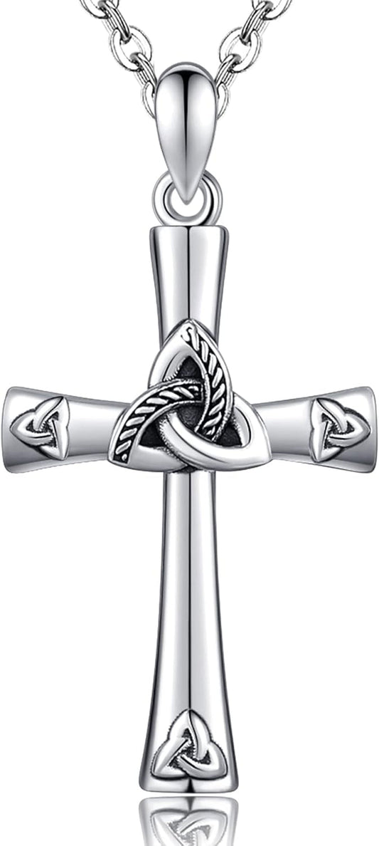 925 Sterling Silver Cross Necklace for Women - Trinity Celtic Knot Cross Heart Christian Pendant Necklace Dainty Fine Jewelry for Grandma Mom - 18" with 2" Extender - WORLD TIME VISITS