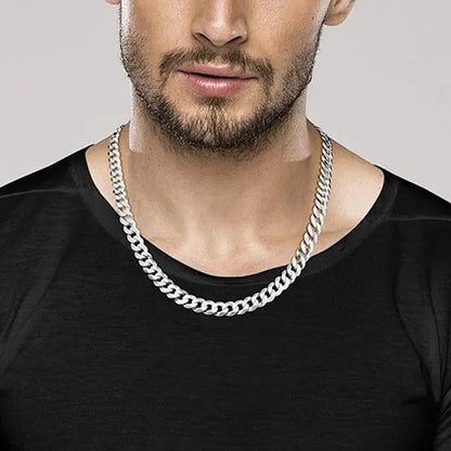 Solid 925 Sterling Silver Italian 7mm Solid Diamond-Cut Cuban Link Curb Chain Necklace for Men