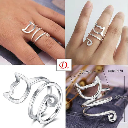1Pcs Cute Cat Kitten Ring Animal Opening Ring Cocktail Party Women Cute Pet Adjustable Rings Anniversary Jewelry Gift