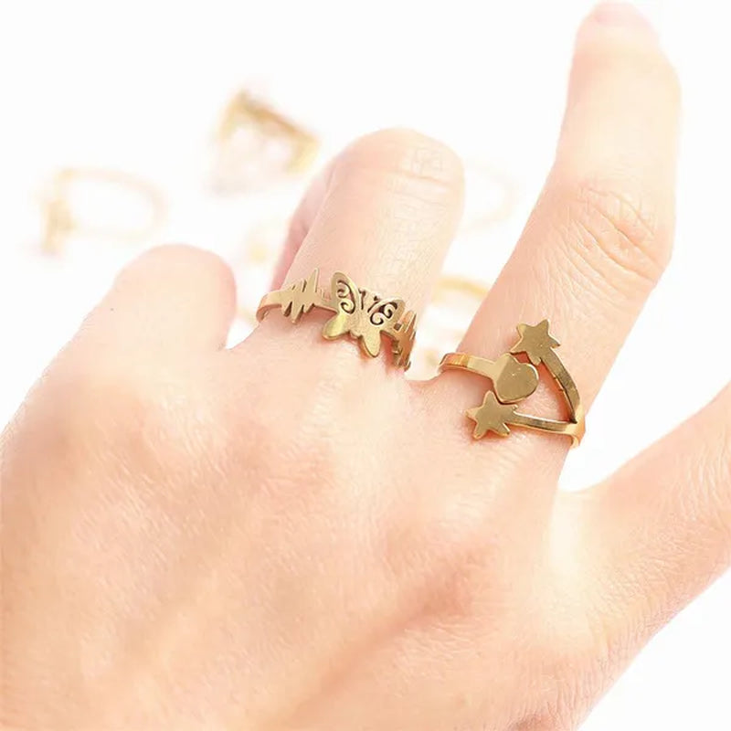 Pack of 20Pieces Womens Fashion Stainless Steel Mix Love Animal Heart Flower Style Diy Jewelry Hand Rings for Party Gifts Not Fade