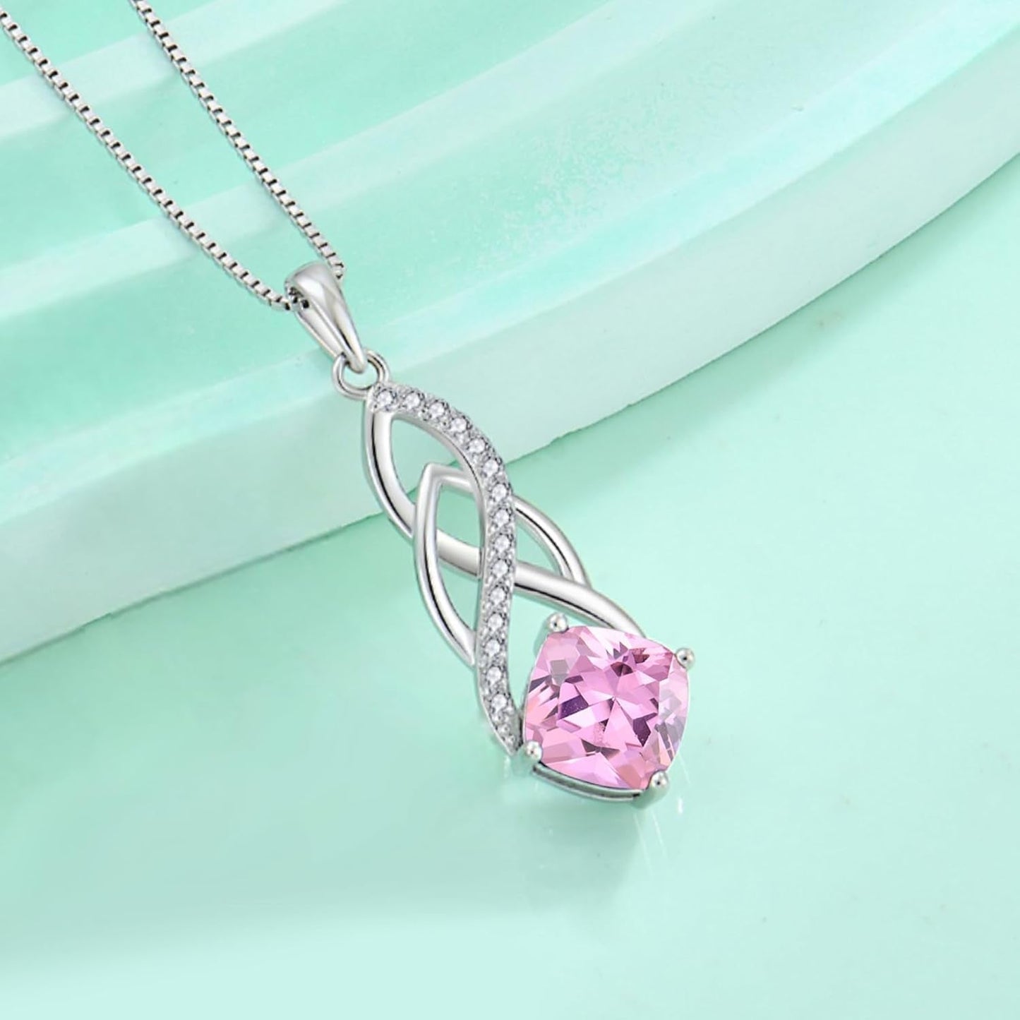 Infinity Necklace 925 Sterling Silver Princess Cut Pendant Birthstone Necklace Jewelry Gifts for Women