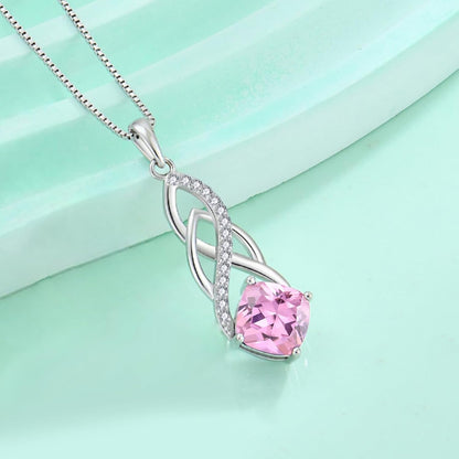 Infinity Necklace 925 Sterling Silver Princess Cut Pendant Birthstone Necklace Jewelry Gifts for Women - WORLD TIME VISITS