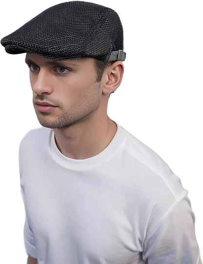 Men'S Breathable Mesh Summer Hat Adjustable Newsboy Beret Ivy Cap Cabbie Flat Cap Gatsby Driving Hunting Hats