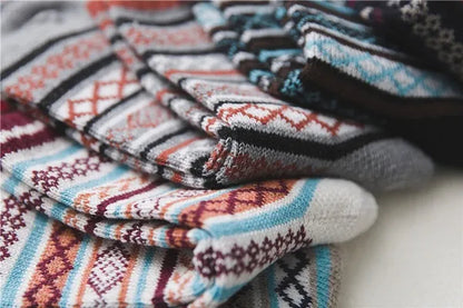5Pairs Winter Knitting Cashmere Warm Cotton Soft Thicken Women Men Socks  Assorted Patterns Wool Sock For Men and Women
