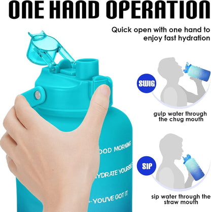 1 Gallon Water Bottles with Straw, 128 Oz / 3.8L Water Bottle BPA Free Innovative 2-IN-1 Lid Gym Bottle with Times to Drink Motivational, Large for Sports Fitness Camping Water Jug One Gallon