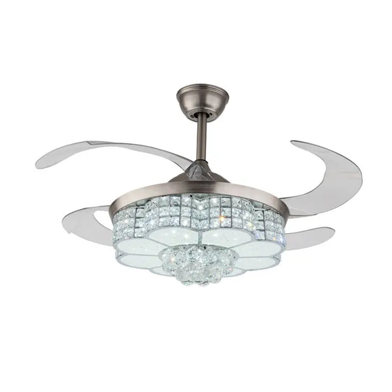 Remote 42" Silver Remote Invisible Ceiling Fan Lamp LED Chandelier Light