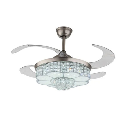 Remote 42" Silver Remote Invisible Ceiling Fan Lamp LED Chandelier Light