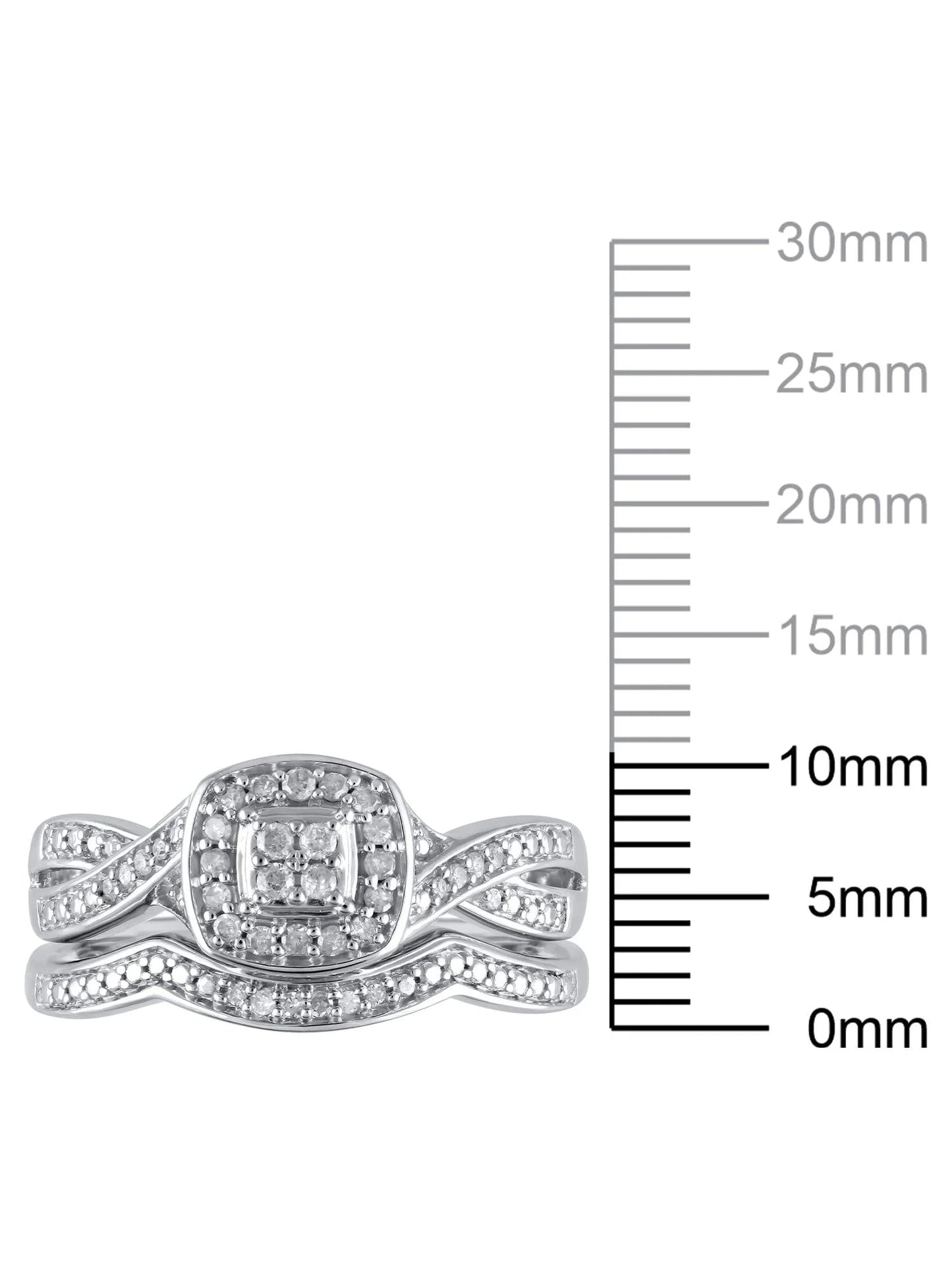 1/5 Carat T.W. (I3 Clarity, I-J Color)  Cushion Shaped Halo Diamond Composite Bridal Set in Sterling Silver, Size 7