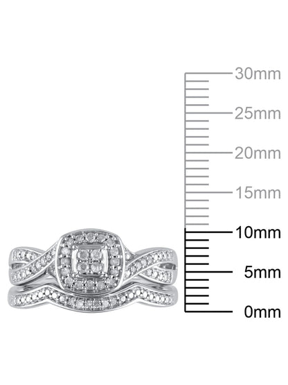 1/5 Carat T.W. (I3 Clarity, I-J Color)  Cushion Shaped Halo Diamond Composite Bridal Set in Sterling Silver, Size 7