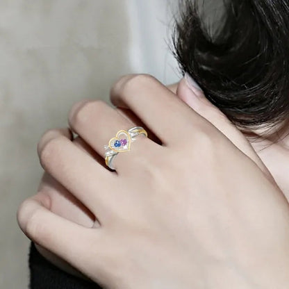 Delicate Perfect Woman Fashion Diamond Jewelry Exquisite 18K Gold Natural White Diamond Red Rose Ring an Arrow Double Heart 925 Sterling Silver Ring Birthstone Princess Proposal Engagement Ring Anniversary Party Romantic Engagement Wedding Band Rings for