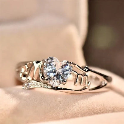 Love Mom Heart Shape Diamond/Amethyst/Emerald/Pink/Blue Sapphire/Black Diamond Nana Ring Grandma Mum Jewelry