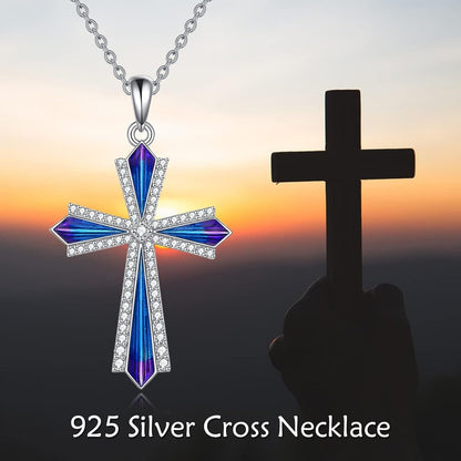 Cross Necklace 925 Sterling Silver Cubic Zirconia CZ Cross Crucifix Pendant Necklace Jewelry for Women Men Girls