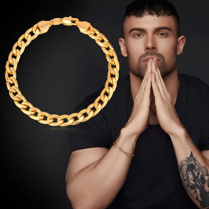 Men Cuban Link Bracelet 18K Stamp Platinum/Rose Gold/Yellow Gold Plated Curb Chain Bracelets