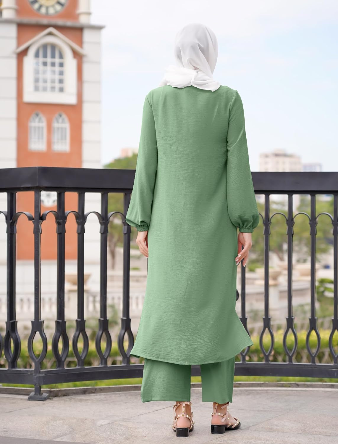 Women'S Muslim 2 Pieces Sets Long Sleeve Button down Shirt and Pants Abaya Casual Dress Dubai Outfits