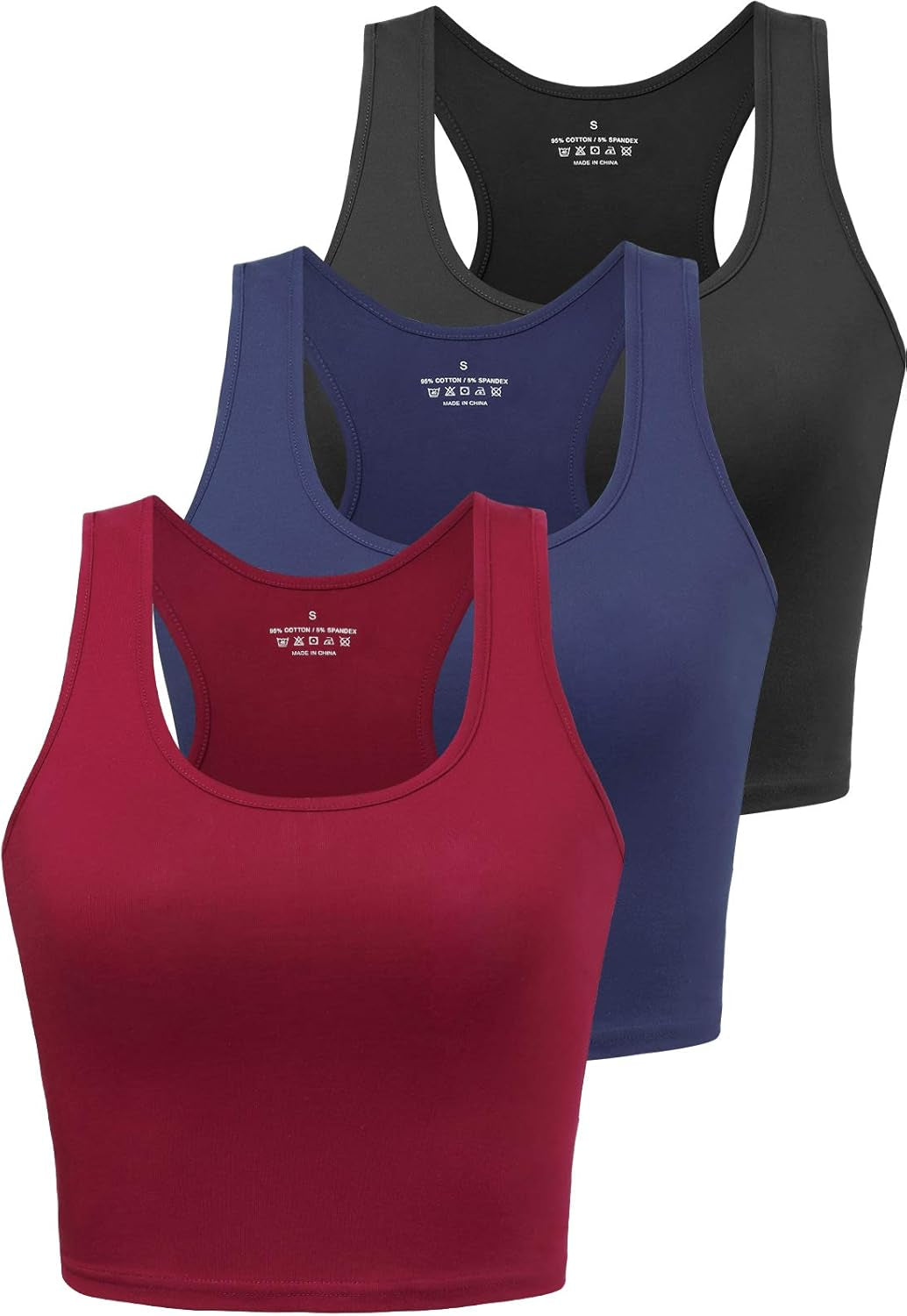 Sports Crop Tank Tops for Women Cropped Workout Tops Racerback Running Yoga Tanks Cotton Sleeveless Gym Shirts 3 Pack - WORLD TIME VISITS