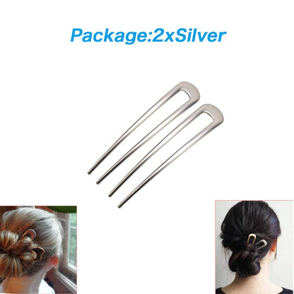 [2 Pack]  U-Shape Hairpins, Bride Hair Accessories Hair Pins Clip Vintage Hair Stick,Hairstyle Chignon for Women Girls-Silver