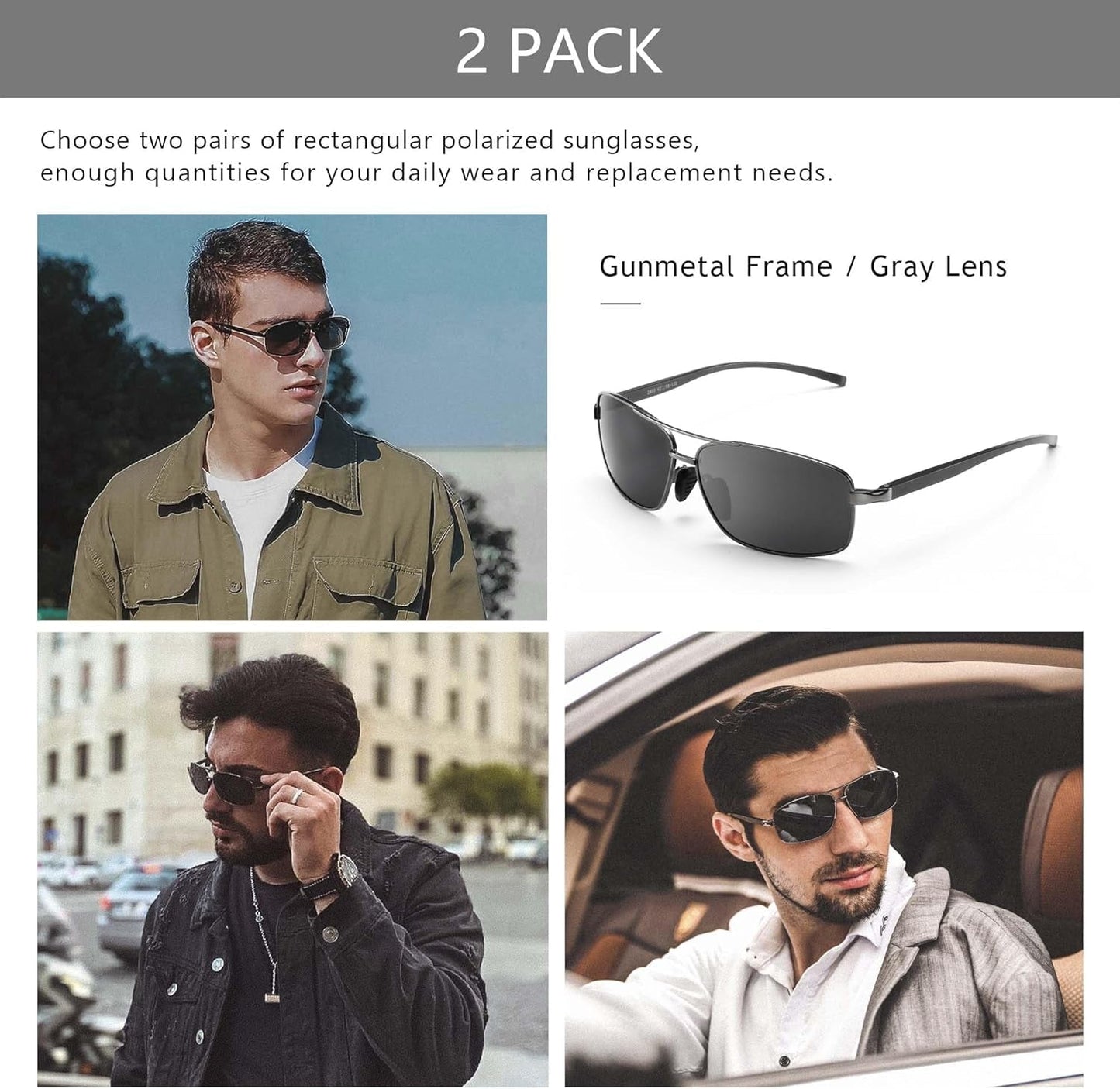 Ultra Lightweight Rectangular Polarized Sunglasses UV400 Protection