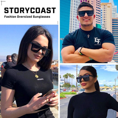 Square Sunglasses for Women Men Fashion Big Frame Flat Top Sun Glasses Mirror Lens - WORLD TIME VISITS