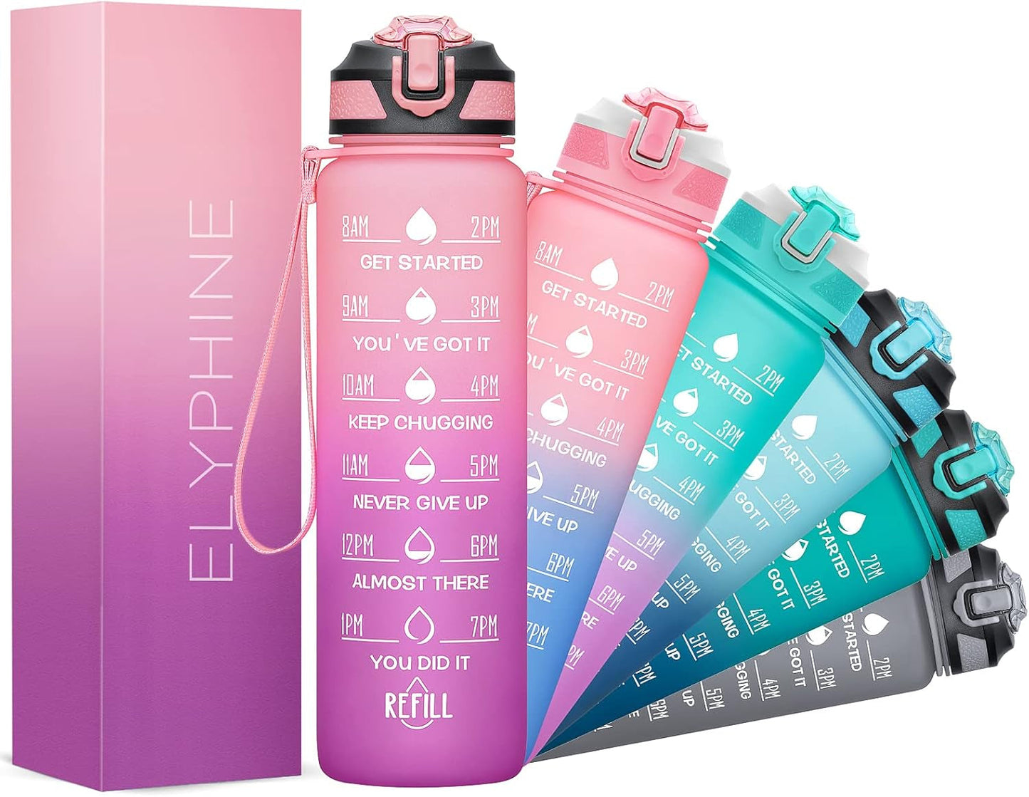 32/24 Oz Water Bottles with Removable Straw & Time Marker, Motivational Sports Bottles with BPA Free Tritan Material, Leakproof Water Jug for Fitness - WORLD TIME VISITS