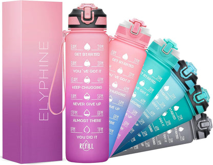 32/24 Oz Water Bottles with Removable Straw & Time Marker, Motivational Sports Bottles with BPA Free Tritan Material, Leakproof Water Jug for Fitness - WORLD TIME VISITS