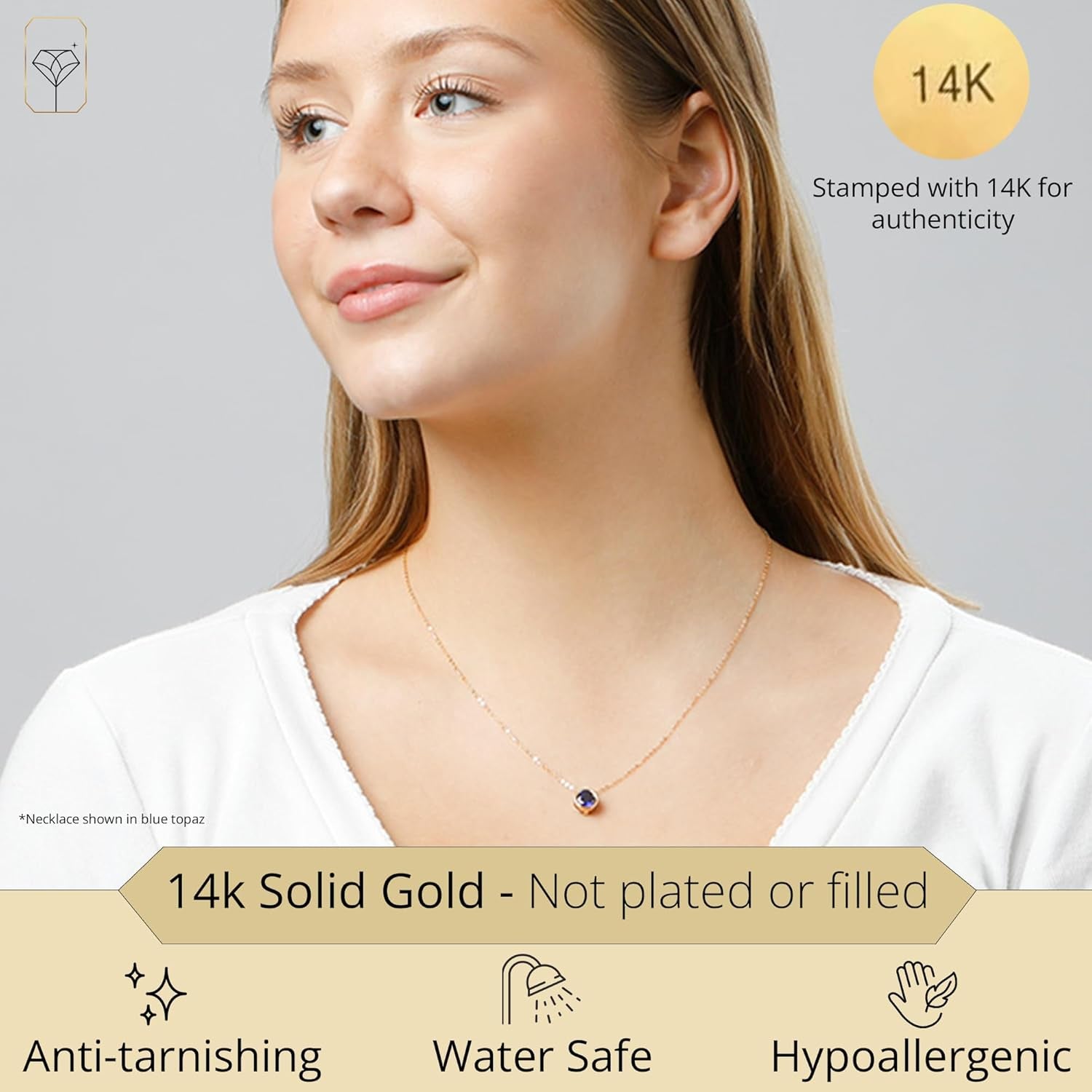 14K White or Yellow Gold round Pendant Necklace for Women with 7 Mm Gemstone Birthstone on 18 Inch Cable Chain Spring Ring Clasp Bezel - WORLD TIME VISITS
