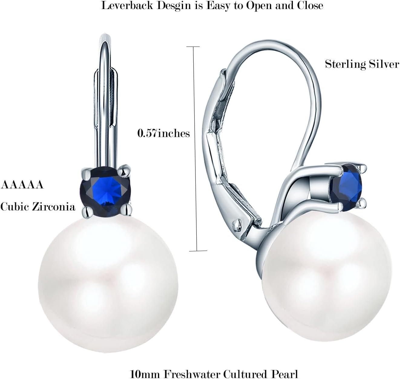 925 Sterling Silver Cubic Zirconia Freshwater Cultured Pearl Drop & Dangle Leverback Earrings